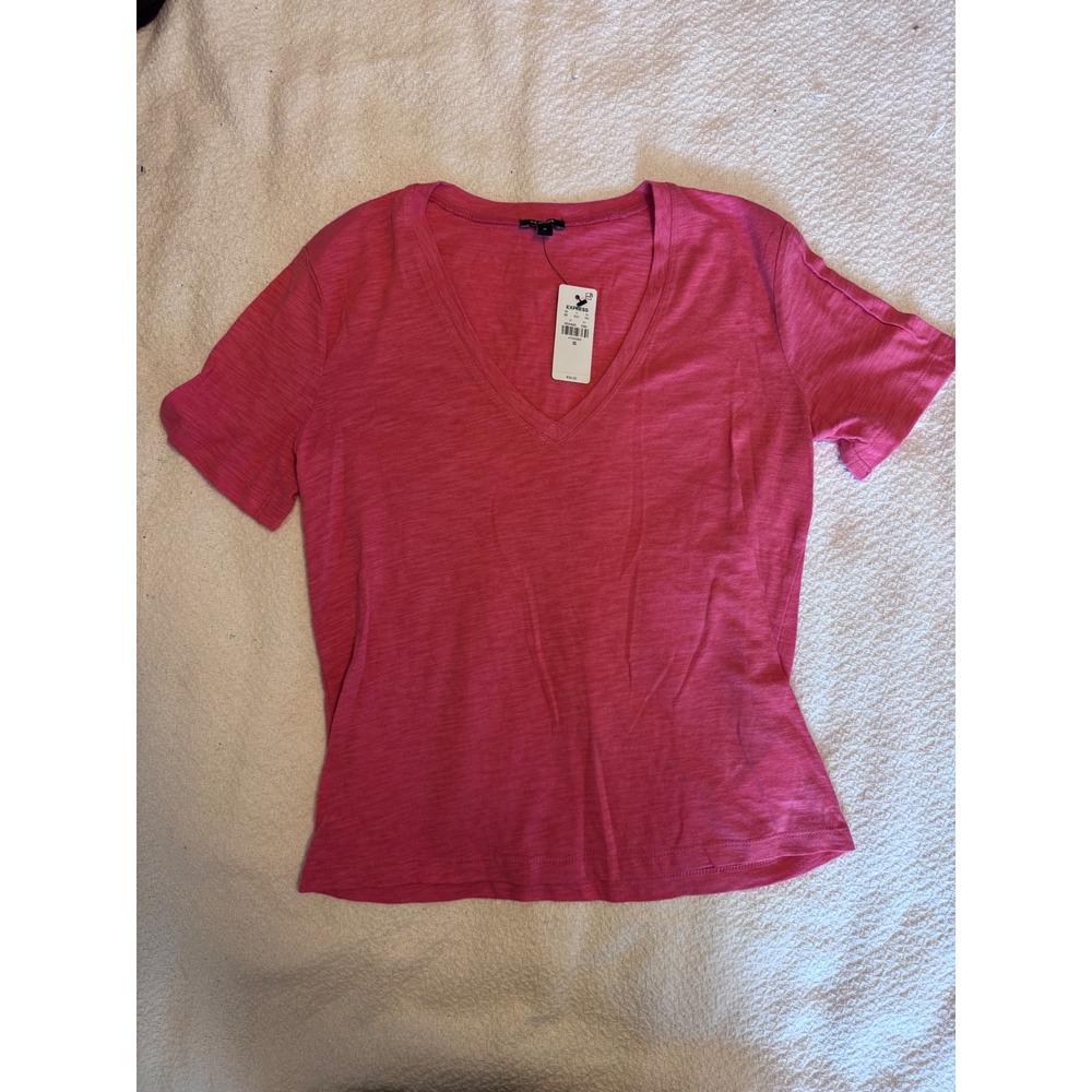 Express Womens V-Neck Short Sleeve Slub Knit Tee Pink XS 06341620